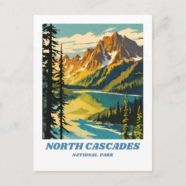 North Cascades National Park illustration retro Postcard (Front)