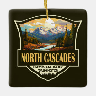 North Cascades National Park Illustration Travel Ceramic Ornament