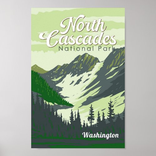North Cascades National Park Illustration Travel Poster