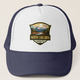 North Cascades National Park Illustration Travel Trucker Hat