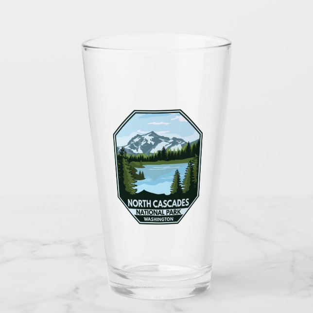 North Cascades National Park Minimal Retro Emblem Glass (Front)