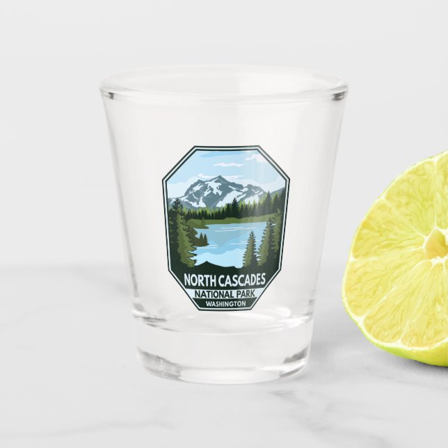 North Cascades National Park Minimal Retro Emblem Shot Glass (Front)