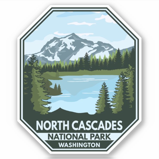 North Cascades National Park Minimal Retro Emblem Sticker (Front)