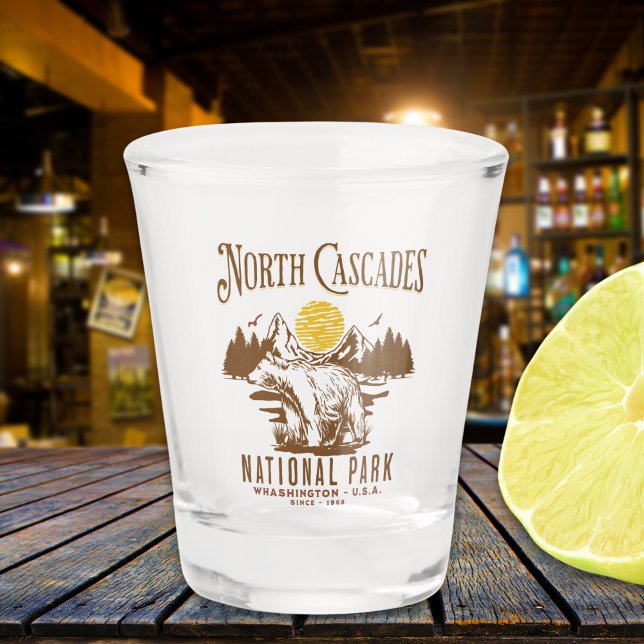 North Cascades National Park Old-School Scenery Shot Glass (Creator Uploaded)