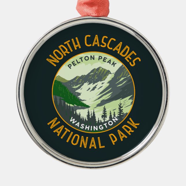 North Cascades National Park Retro Art Distressed Metal Ornament (Front)
