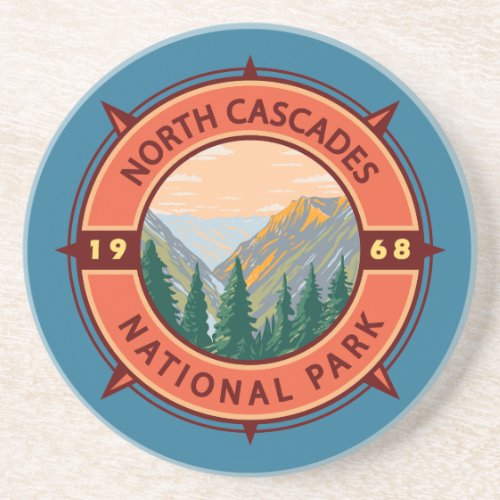 North Cascades National Park Retro Compass Emblem Coaster