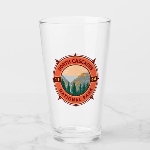 North Cascades National Park Retro Compass Emblem Glass