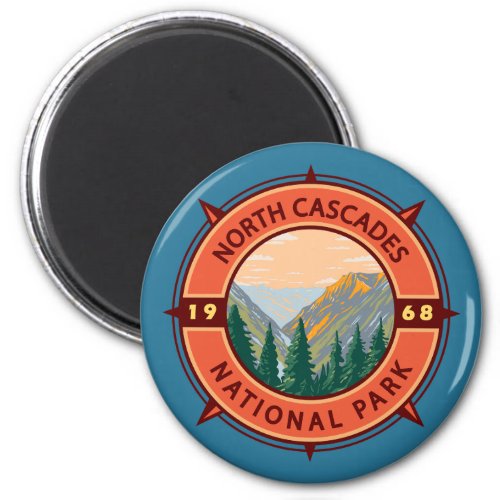 North Cascades National Park Retro Compass Emblem Magnet