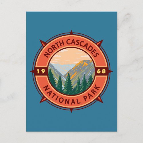 North Cascades National Park Retro Compass Emblem Postcard