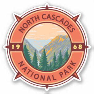 North Cascades National Park Retro Compass Emblem Sticker