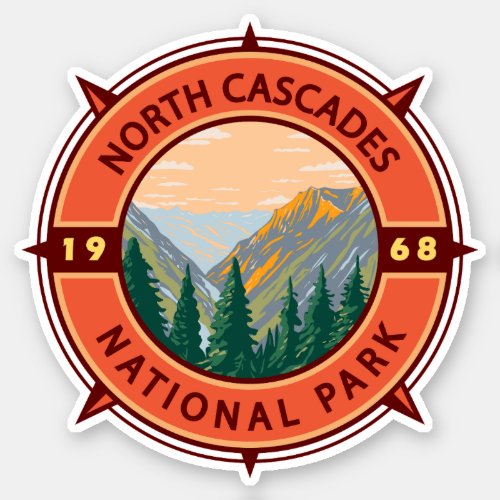North Cascades National Park Retro Compass Emblem Sticker