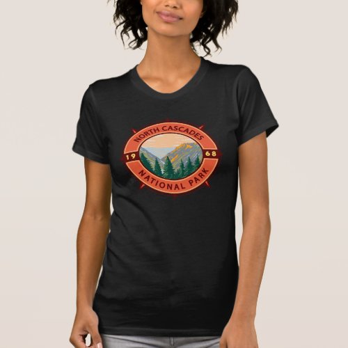 North Cascades National Park Retro Compass Emblem T_Shirt
