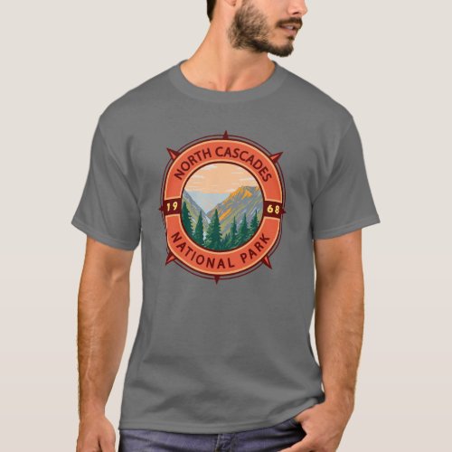 North Cascades National Park Retro Compass Emblem T_Shirt