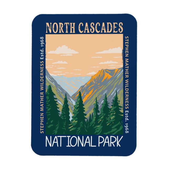 North Cascades National Park Vintage Distressed  Magnet (Vertical)