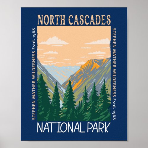 North Cascades National Park Vintage Distressed  Poster