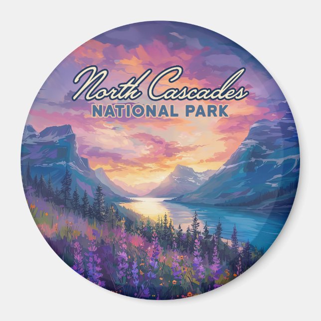 North Cascades National Park Washington Vintage Magnet (Front)