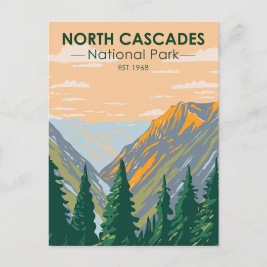 Postcard Washington State North Cascades Mt Baker Park Butte Sunset MINT 
