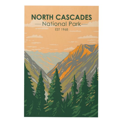 North Cascades National Park Washington Vintage  Wood Wall Art