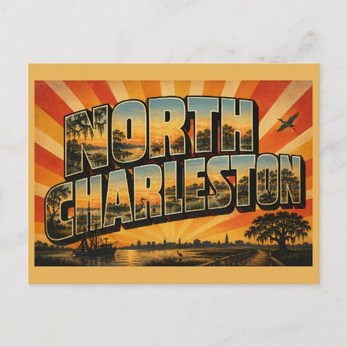 North Charleston SC Cooper River Salt Marsh Art Postcard