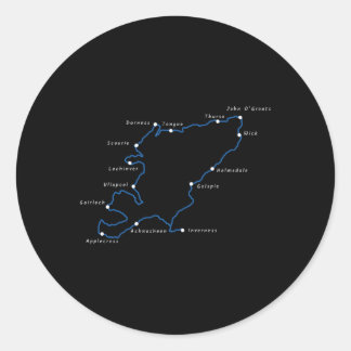 North Coast 500 Route Outline With Place Names Classic Round Sticker