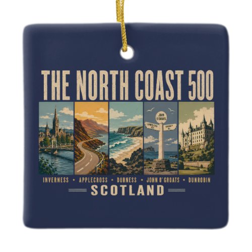 North Coast 500 Scotland Landmarks Illustration Ceramic Ornament