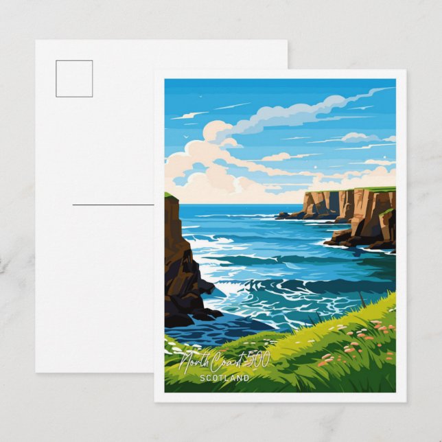 North Coast 500 Scotland Travel Illustration Postcard (Front/Back)