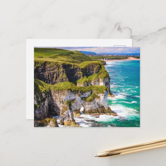 North Coast Northern Ireland: Cliffs & Ocean Holiday Postcard (Front/Back In Situ)