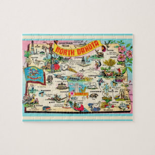 North Dakota 8x10 Postcard Map Jigsaw Puzzle