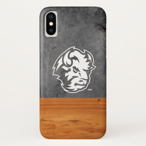 North Dakota Bison Head Wood Cement Half iPhone X Case