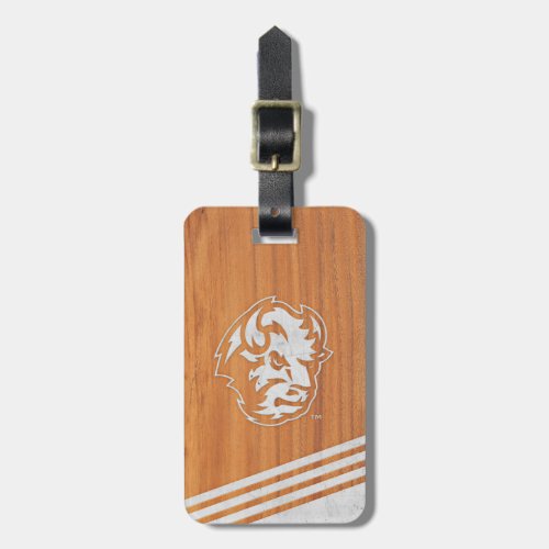 North Dakota Bison Head Wood Cement Logo Stripe Luggage Tag