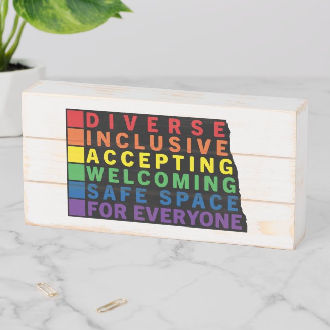 North Dakota (Black) LGBTQ Safe Space Wooden Box Sign (In Situ Horizontal)