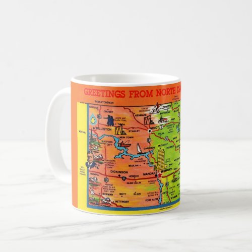 North Dakota Colorful Illustrated Map Mug
