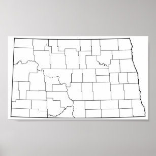 North Dakota Counties Blank Outline Map Poster
