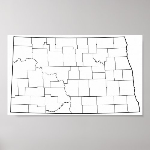 North Dakota Counties Blank Outline Map Poster