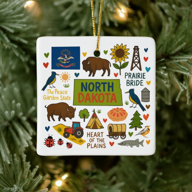 North Dakota Custom Family Trip Christmas Ceramic Ornament (Tree)