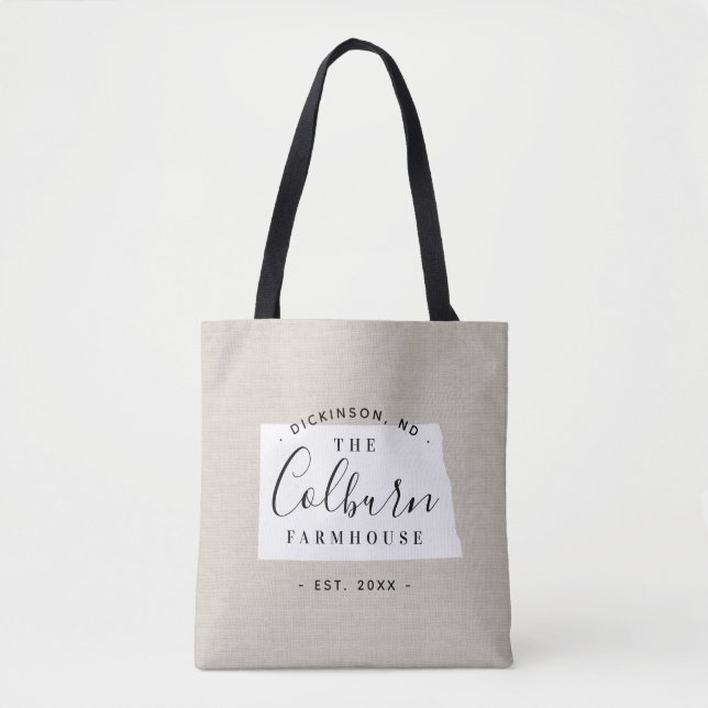 North Dakota Family Monogram State Tote Bag (Front)