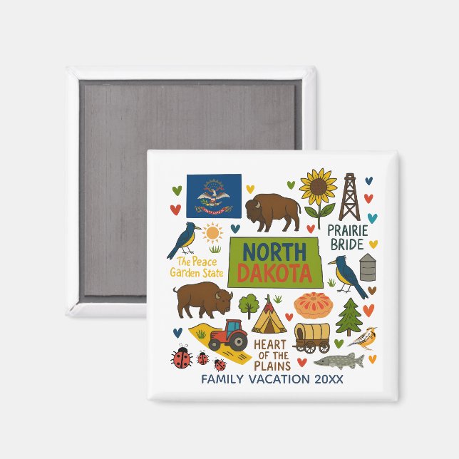 North Dakota Family Trip Keepsake Personalized Magnet (Front/Back)