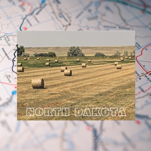 North Dakota Fields of Hay Bales Travel Postcard