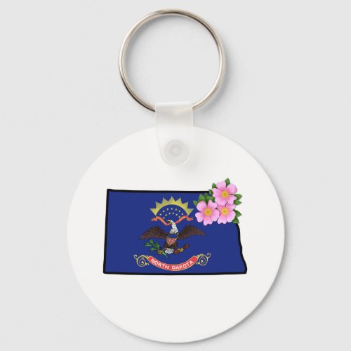 North Dakota Flag with State Flower Prairie Rose M Keychain