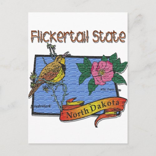 North Dakota Flickertail State Meadowlark Rose Postcard