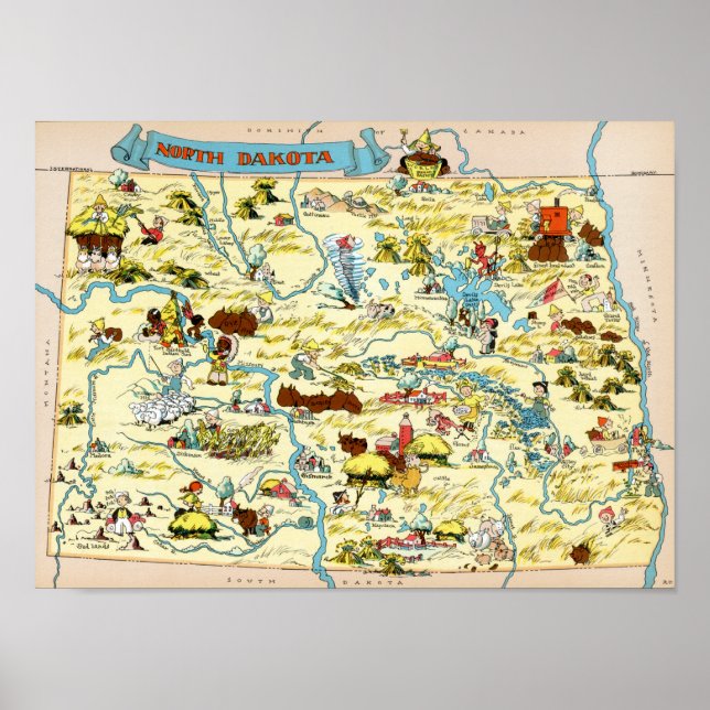 North Dakota Funny Vintage Map Poster (Front)