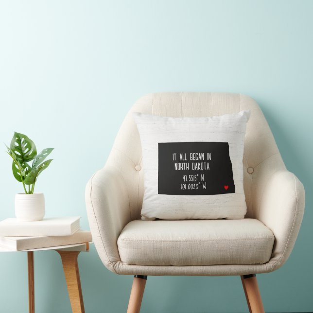 North Dakota GPS Coordinates with Heart Throw Pillow (Chair)