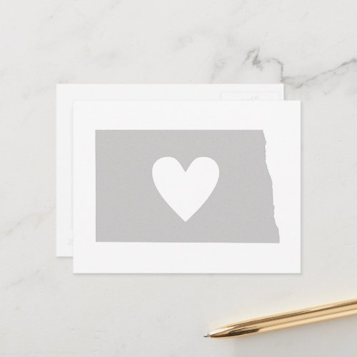 North Dakota Gray Map Shape Heart Dakotan Love Postcard
