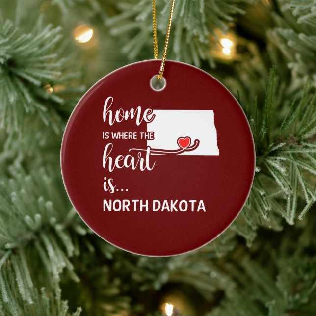 North Dakota home is where the heart is Ceramic Ornament (Tree)