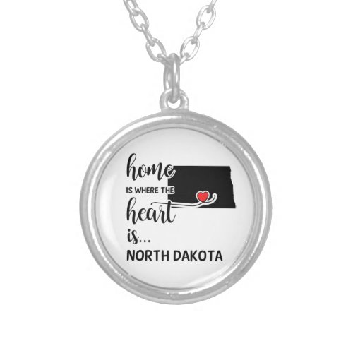 North Dakota home is where the heart is Silver Plated Necklace