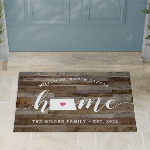North Dakota Home State Personalized Wood Look Doormat