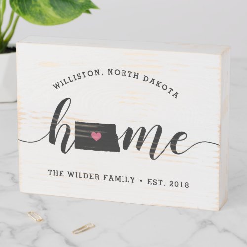 North Dakota Home State Rustic Family Name Wooden Box Sign