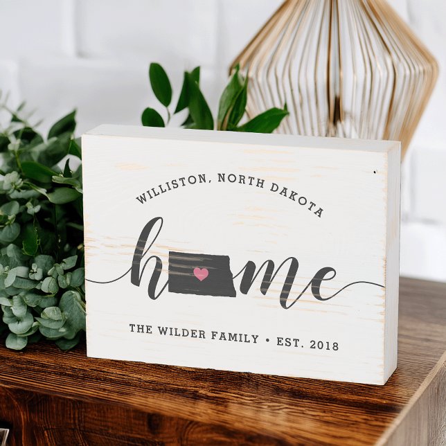 North Dakota Home State Rustic Family Name Wooden Box Sign (Creator Uploaded)