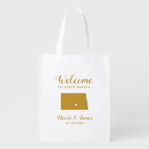 North Dakota Map Wedding Welcome Bag, Gold Tote Ba