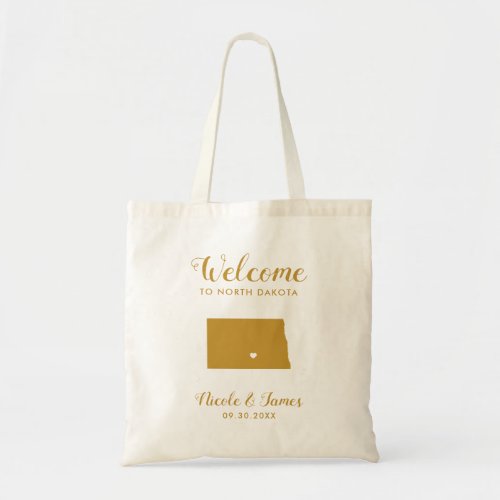 North Dakota Map Wedding Welcome Bag Gold Tote Bag